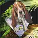 basset hound dog art and martini dogs, basset hound dog pop art prints, dog paintings, dog portraits and martini pet prints in colorful original basset hound dog art and fine art dog prints by artists Jane Billman and Gregg Billman