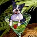 boston terrier dog art and appletini dogs, boston terrier dog pop art prints, dog paintings, pet portraits and martini dog prints in colorful original boston terrier dog art and fine art dog prints by artists Jane Billman and Gregg Billman