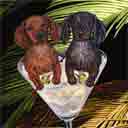doxies dog art and martini dogs, doxies dog pop art prints, dog paintings, dog portraits and martini pet portraits in colorful original doxies dog art and fine art dog prints by artists Jane Billman and Gregg Billman