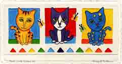 embossed cat art, embossed cat pop art, embossed cat paintings and embossed cat prints by artists Jane Billman and Gregg Billman