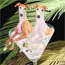greyhounds fawn and white dog art and martini dogs, greyhounds dog pop art prints, dog paintings, dog portraits and martini pet portraits in colorful original greyhounds dog art and fine art dog prints by artists Jane Billman and Gregg Billman