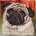 colorful pug art, just one look pop art dog prints, pug paintings, pet portraits and dog prints in colorful original dog art and fine art dog prints by artists Jane Billman and Gregg Billman