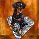 rottweiler pup dog art and martini dogs, rottweiler pup dog pop art, dog paintings, party dogs and martini pet portraits in colorful original rottweiler pup dog art and fine art rottweiler pup dog prints by artists Jane Billman and Gregg Billman