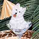 west highland terrier dog art and martini dogs, west highland terrier dog pop art, dog paintings, party dogs and martini pet portraits in colorful original west highland terrier dog art and fine art dog prints by artist Jane Billman and Gregg Billman