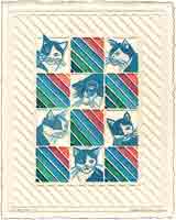 embossed cat art, embossed cat pop art, embossed cat paintings and embossed cat prints by artists Jane Billman and Gregg Billman