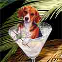 beagle dog art and martini dogs, beagle dog pop art prints, dog paintings, dog portraits and martini pet prints in colorful original beagle dog art and fine art dog prints by artists Jane Billman and Gregg Billman