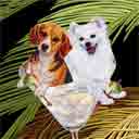 beagle and american eskimo dog art and martini dogs, beagle and american eskimo dog pop art prints, dog paintings, dog portraits and martini pet prints in colorful original beagle and american eskimo dog art and fine art dog prints by artists Jane Billman and Gregg Billman