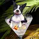 boston terrier dog art and martini dogs, boston terrier dog pop art prints, dog paintings, dog portraits and martini pet portraits in colorful original boston terrier dog art and fine art dog prints by artists Jane Billman and Gregg Billman