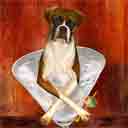 boxer dog art and martini dogs, boxer dog pop art prints, dog paintings, dog portraits and martini pet portraits in colorful original boxer dog art and fine art dog prints by artists Jane Billman and Gregg Billman