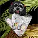black and white with bow cockapoo dog art and martini dogs, black and white with bow cockapoo dog pop art prints, dog paintings, dog portraits and martini pet prints in colorful original black and white cockapoo with bow dog art and fine art dog prints by artists Jane Billman and Gregg Billman