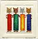 embossed cat art, embossed cat pop art, embossed cat paintings and embossed cat prints by artists Jane Billman and Gregg Billman