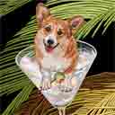corgi dog art and martini dogs, corgi dog pop art prints, dog paintings, dog portraits and martini pet portraits in colorful original corgi dog art and fine art dog prints by artists Jane Billman and Gregg Billman