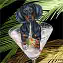 dachshund dog art and martini dogs, dachshund dog pop art prints, dog paintings, dog portraits and martini pet portraits in colorful original dachshund dog art and fine art dog prints by artists Jane Billman and Gregg Billman