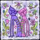 happy together cat art and prints, cat pop art prints, cat paintings, party cats and cat pet portraits in colorful original pop art cat art and fine art cat prints by artists Jane Billman and Gregg Billman