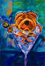 party bulldog party animals art and martini animals, party animals pop art, animal paintings, party animals and martini animal portraits in colorful original party animals art and fine art animal prints by artists Jane Billman and Gregg Billman