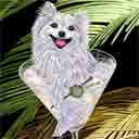 pomeranian dog art and martini dogs, pomeranian dog pop art, dog paintings, party dogs and martini pet portraits in colorful original pomeranian dog art and fine art pomeranian dog prints by artists Jane Billman and Gregg Billman