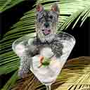 schnauzer dog art and martini dogs, schnauzer dog pop art, dog paintings, party dogs and martini pet portraits in colorful original schnauzer dog art and fine art schnauzer dog prints by artists Jane Billman and Gregg Billman