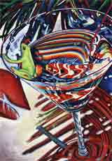 tropical party red animals art and martini animals, party animals pop art, animal paintings, party animals and martini animal portraits in colorful original party animals art and fine art animal prints by artists Jane Billman and Gregg Billman