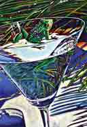 tropical reflection blue party animals art and martini animals, party animals pop art prints, animal paintings, party animals and martini animal portraits in colorful original party animals art and fine art animal prints by artists Jane Billman and Gregg Billman