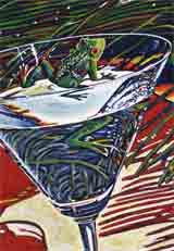 tropical reflection red party animals art and martini animals, party animals pop art, animal paintings, party animals and martini animal portraits in colorful original party animals art and fine art animal prints by artists Jane Billman and Gregg Billman