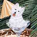 westie dog art and martini dogs, westie dog pop art, dog paintings, party dogs and martini pet portraits in colorful original westie dog art and fine art dog prints by artist Jane Billman and Gregg Billman