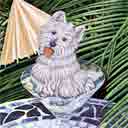 westie dog art and martini dogs, westie dog pop art, dog paintings, party dogs and martini pet portraits in colorful original westie dog art and fine art dog prints by artist Jane Billman and Gregg Billman